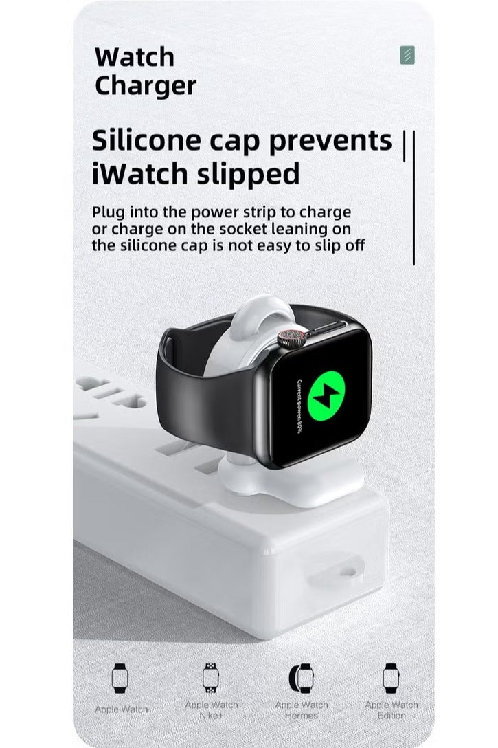 Charger for Apple Watch Portable iWatch USB Wireless Charger, Travel Cordless Wireless Charger with Light Weight Magnetic Quick Charge for Apple Watch Ultra Series 8 7 SE 6 5 4 3 2 1, White - Image 2