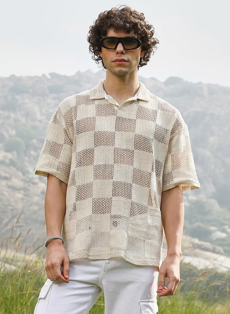 Men's Off-White Grid Oversized Polo T-Shirt