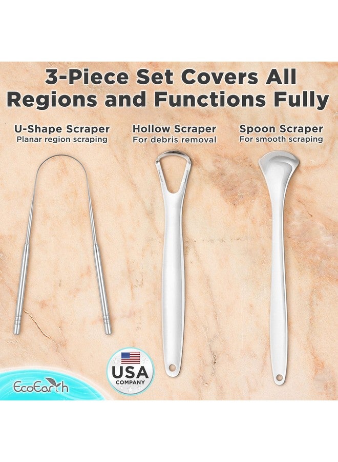 EcoEarth Set of 3 Tongue Scrapers for Adults, Tough Metal Tongue Cleaner w/Storage Case, Stainless Steel Tongue Scrubber for Fresh Breath & Oral Hygiene by EcoEarth - Image 3