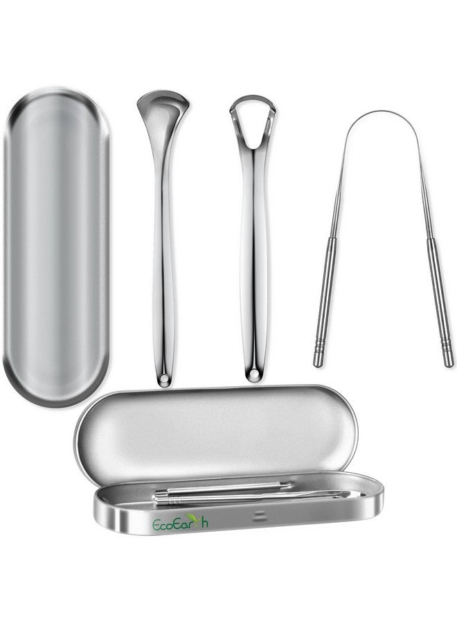 EcoEarth Set of 3 Tongue Scrapers for Adults, Tough Metal Tongue Cleaner w/Storage Case, Stainless Steel Tongue Scrubber for Fresh Breath & Oral Hygiene by EcoEarth - Image 1