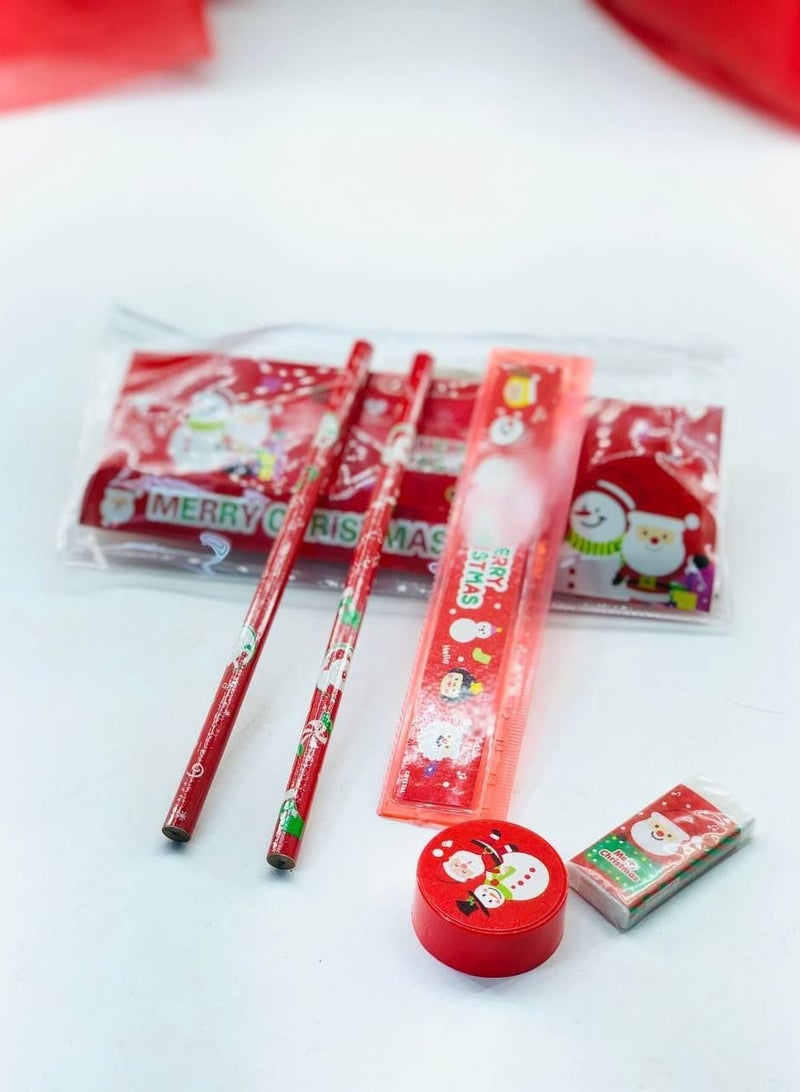 Christmas tools set, Christmas shapes, 5 pieces set (2 pencils + rubber band + sharpener + scissors) - Image 2