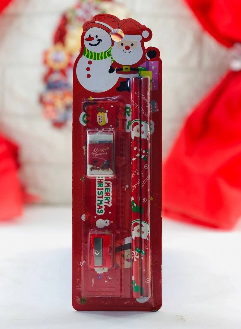 Christmas tools set, Christmas shapes, 5 pieces set (2 pencils + rubber band + sharpener + scissors) - Image 3