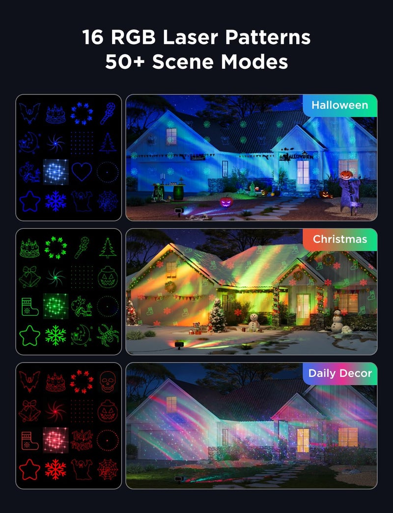 Govee Outdoor Projector Light, Laser and Aurora Star Projector Light for Indoor and Outdoor Decor, 16 RGB Patterns, RGBW Aurora, 51 Scene Modes, Works with Alexa, Google Assistant, Matter - Image 3