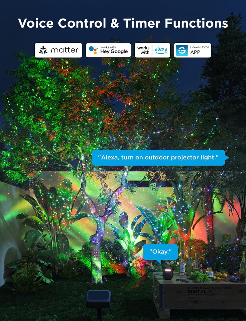 Govee Outdoor Projector Light, Laser and Aurora Star Projector Light for Indoor and Outdoor Decor, 16 RGB Patterns, RGBW Aurora, 51 Scene Modes, Works with Alexa, Google Assistant, Matter - Image 4