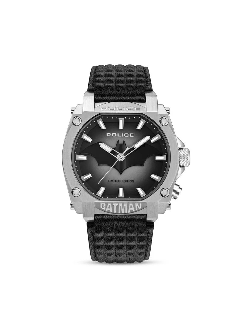 بوليس Limited Edition Forever Batman Stainless Steel Case & Black Genuine Leather Strap Men's Watch