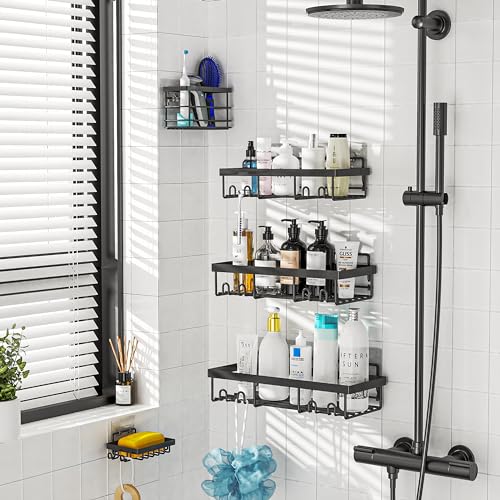 Moforoco Adhesive Shower Caddy Organizer Shelves Rack - 5 Pack Corner Bathroom Storage Organization, Home & Kitchen Decor Inside RV Accessories, Hanging First Apartment Household Camper Essentials - Image 5