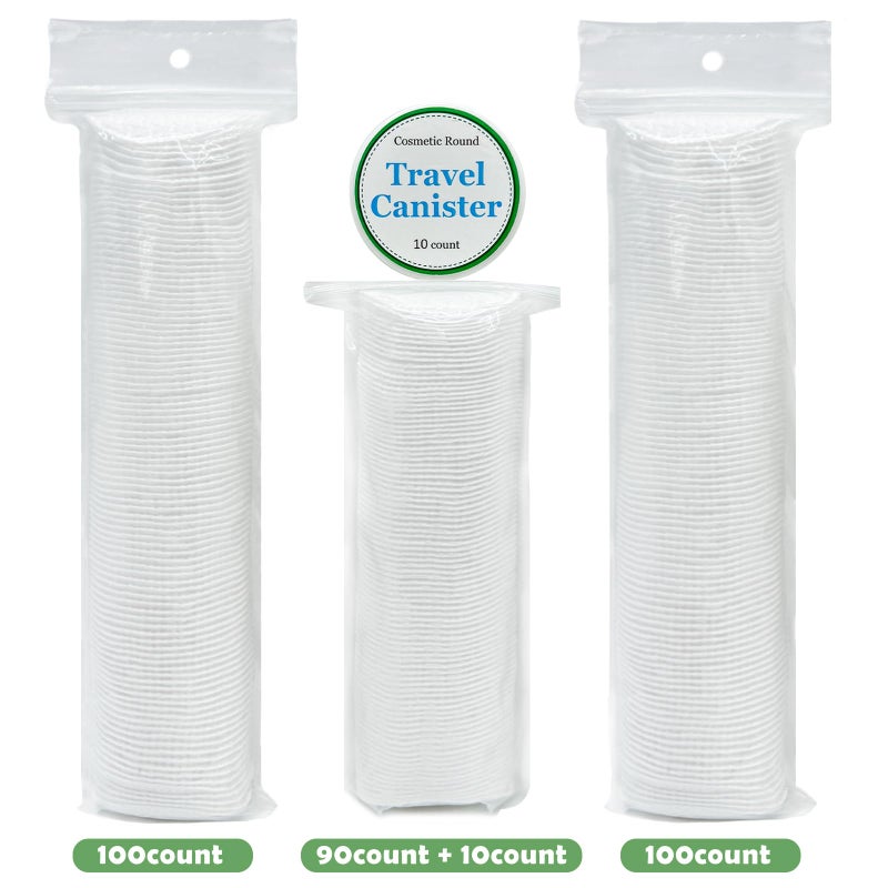 TL Care Cotton Rounds (300 Count) with Travel Canister - Lint-Free, Ultra Soft & Absorbent 3-Layer Cotton Pads for Face and Makeup Removal - Image 2