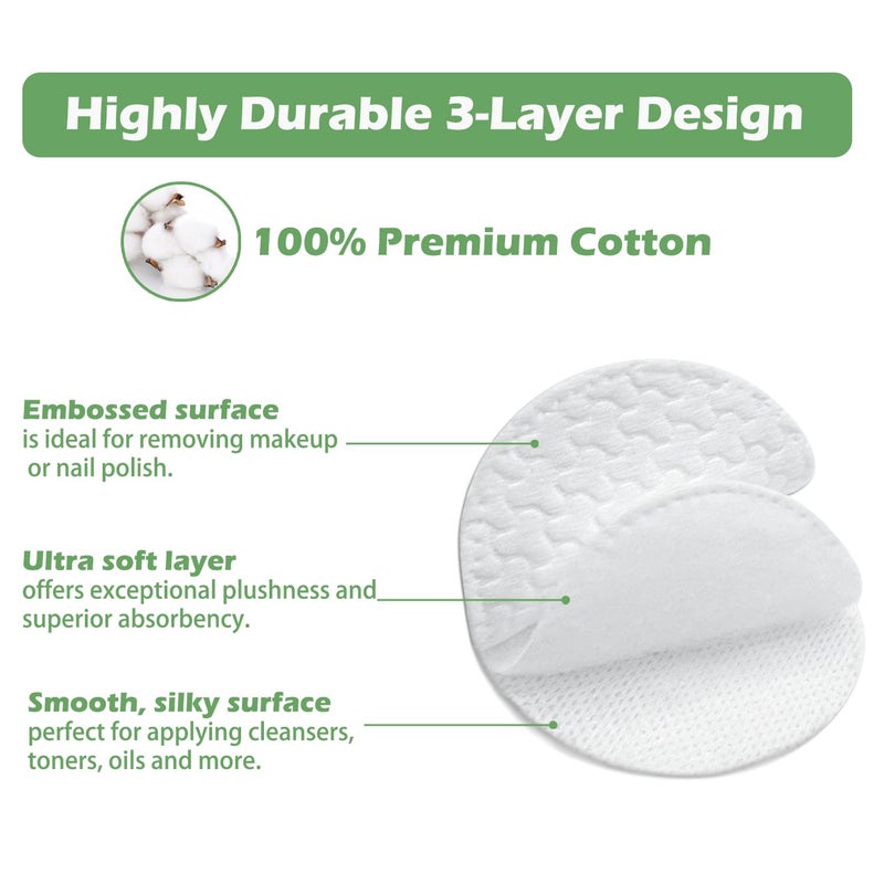 TL Care Cotton Rounds (300 Count) with Travel Canister - Lint-Free, Ultra Soft & Absorbent 3-Layer Cotton Pads for Face and Makeup Removal - Image 5