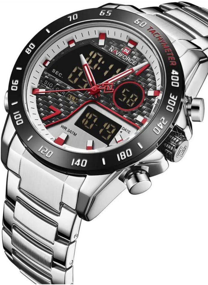 NAVIFORCE - Men's Stainless Steel Analog & Digital Wrist Watch NF9171 S/BE/BE - 45 mm - Silver - Image 1