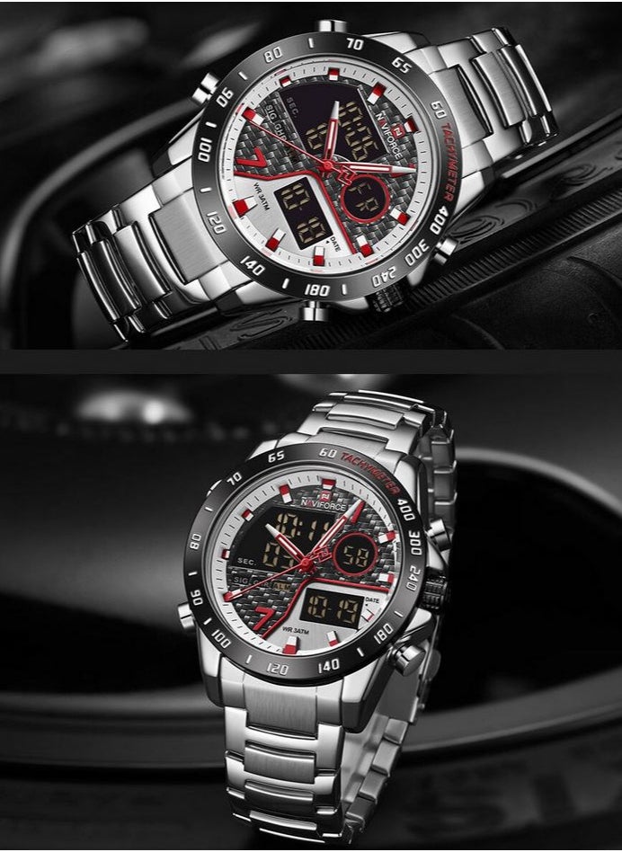 NAVIFORCE - Men's Stainless Steel Analog & Digital Wrist Watch NF9171 S/BE/BE - 45 mm - Silver - Image 1