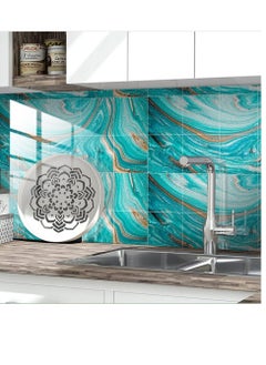 Generic 20 Pieces Marble Tile Stickers, PVC Waterproof Oil Proof Self Adhesive Stickers, Suitable for Kitchen Bathroom Backsplash Home Decor (Blue, 8"x8")  - Image 5