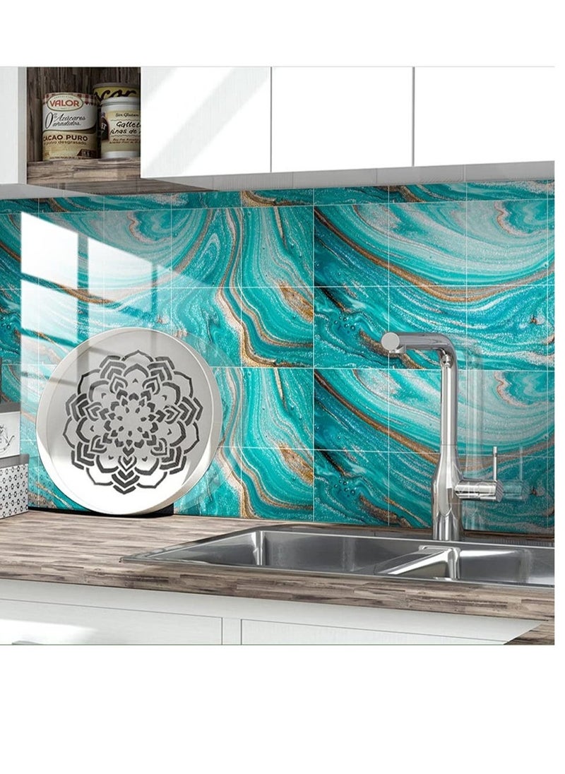 20 Pieces Marble Tile Stickers, PVC Waterproof Oil Proof Self Adhesive Stickers, Suitable for Kitchen Bathroom Backsplash Home Decor (Blue, 8"x8")  - Image 5