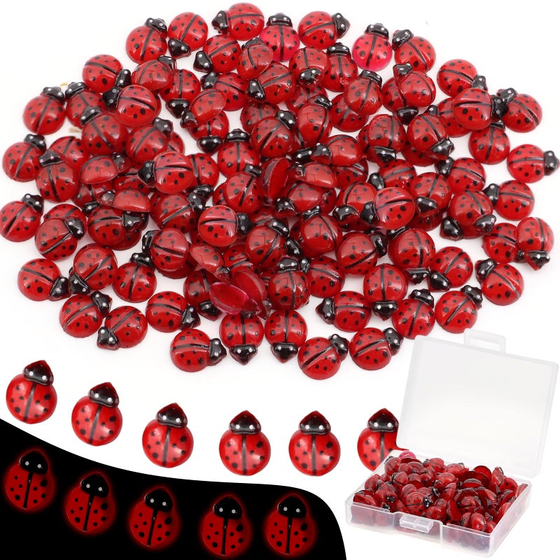 QUPIVA 120PCS Mini Luminous Ladybug, Tiny Resin Ladybug Miniature Figurines, Glow in Dark Animals for Fairy Garden Dollhouse Micro Landscape Decor - Image 1