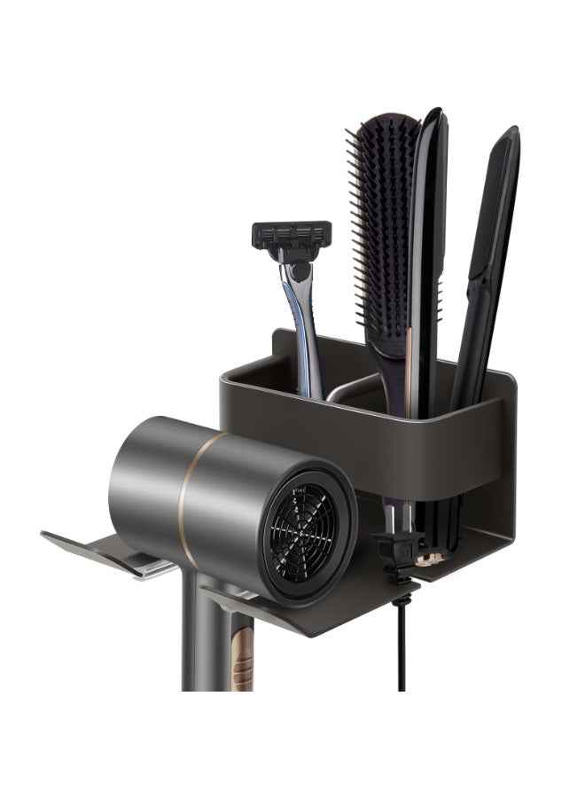 YelaJoy Hair Dryer Holder Wall Mounted Self Adhesive , Suggestion Hold Capacity 10KG, Blow Dryer Holder Rack with Plug Hook Aluminum Alloy Bathroom Hair Tool Organizer Compatible with Most Hair Dryers ,Bathroom Organizer Storage Compatible Most Types (Gray) - Image 1
