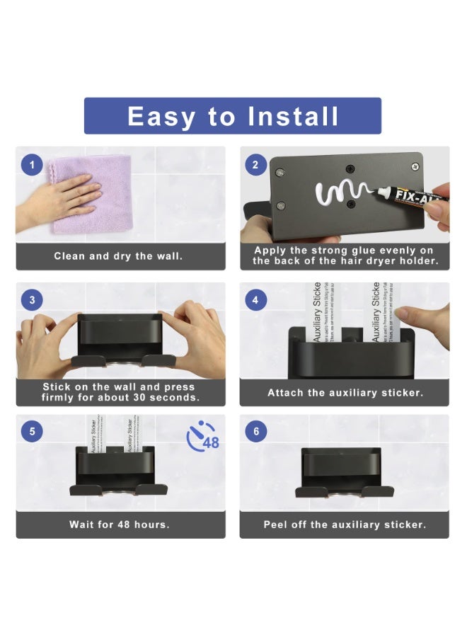 YelaJoy Hair Dryer Holder Wall Mounted Self Adhesive , Suggestion Hold Capacity 10KG, Blow Dryer Holder Rack with Plug Hook Aluminum Alloy Bathroom Hair Tool Organizer Compatible with Most Hair Dryers ,Bathroom Organizer Storage Compatible Most Types (Gray) - Image 5