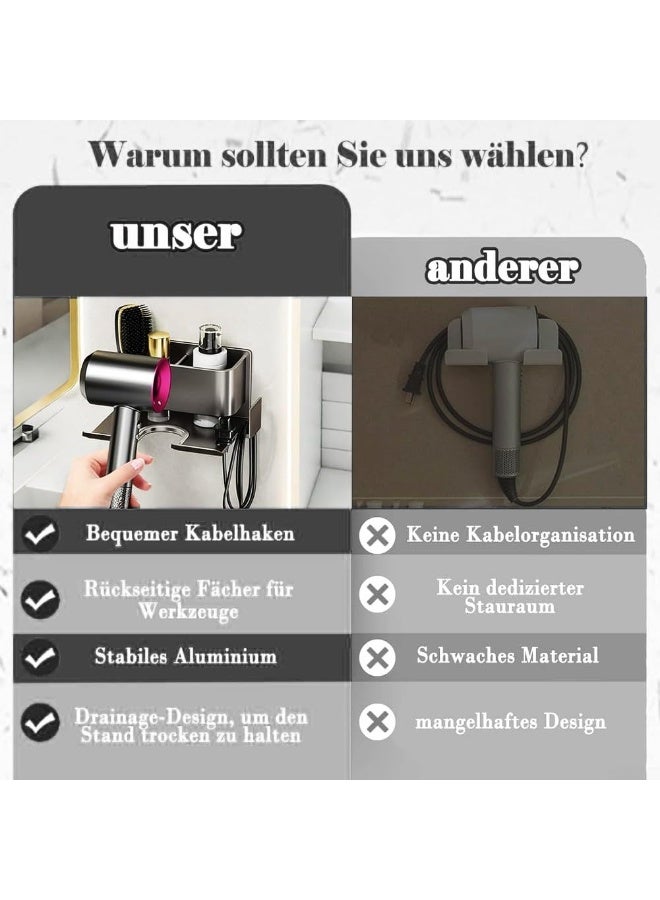 YelaJoy Hair Dryer Holder Wall Mounted Self Adhesive , Suggestion Hold Capacity 10KG, Blow Dryer Holder Rack with Plug Hook Aluminum Alloy Bathroom Hair Tool Organizer Compatible with Most Hair Dryers ,Bathroom Organizer Storage Compatible Most Types (Gray) - Image 3