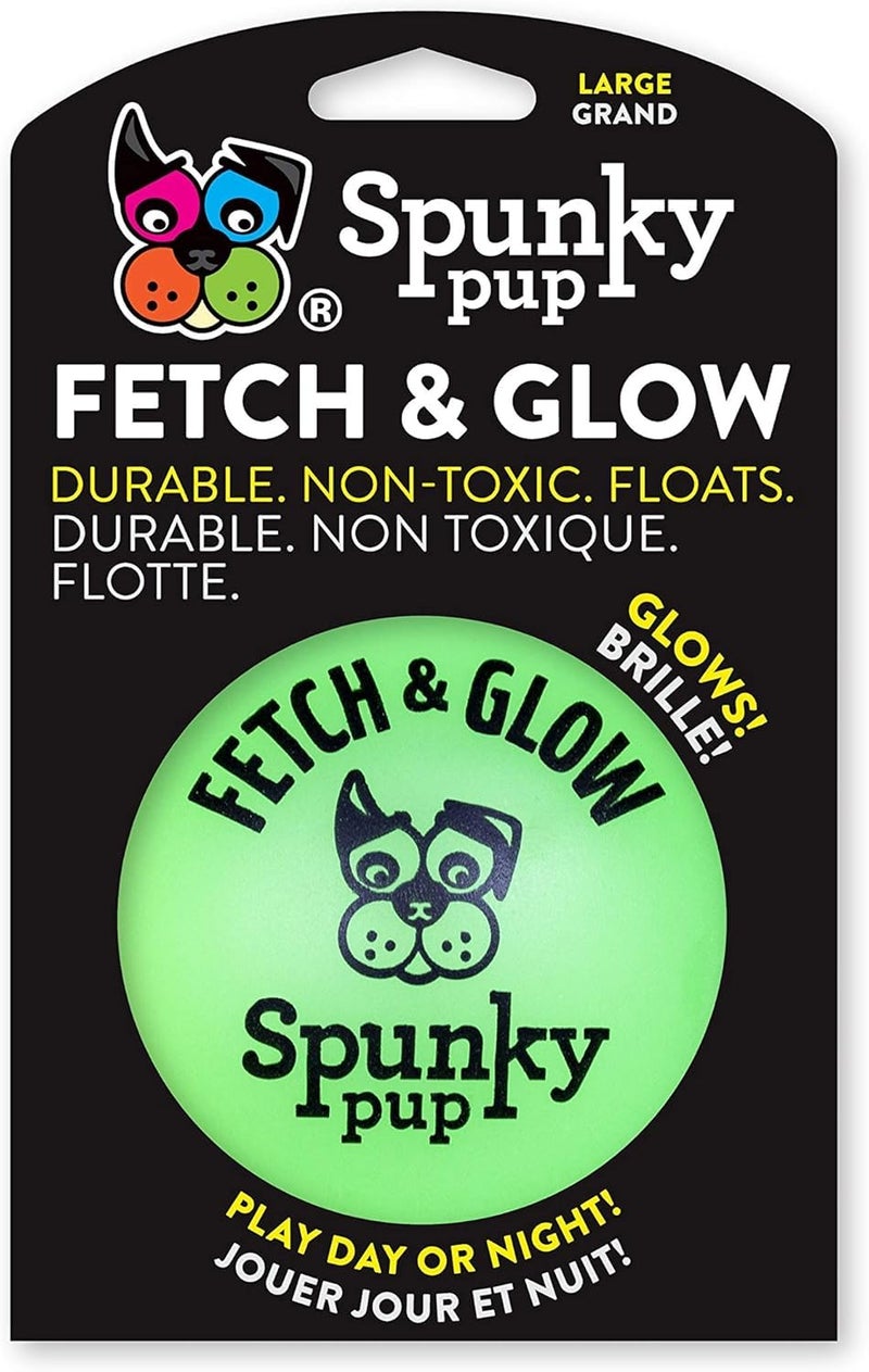 Spunky pup كرة الكلب المتألقة والقابلة للرمي | كرات تحمل شعار متوهج للكلاب الكبيرة | لعب نشط داخلي وخارجي | متينة | مقاومة للماء وتطفو | غير سامة | ألوان متنوعة | للكلاب الكبيرة - Image 1