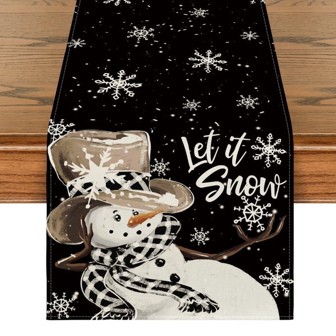 GREY SNOWMAN SNOWFLAKE LET IT SNOW CHRISTMAS TABLE RUNNER SEASONAL WINTER KITCHEN DINING TABLE DECOR FOR HOME PARTY INDOOR 13X108 INCH
