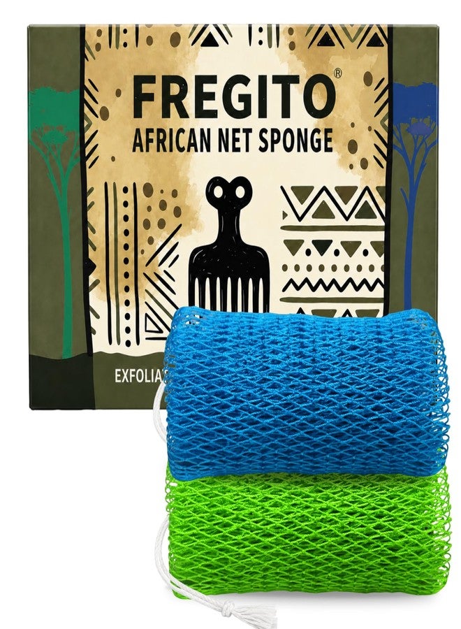 FREGITO African Net Sponge Authentic - 2 Pack Shower Loofah Sponge Body Scrubber, Gentle Deep Face Back Exfoliating Washcloth Quick-Dry Travel Bath Accessories Gifts for All Skin Types - Image 1