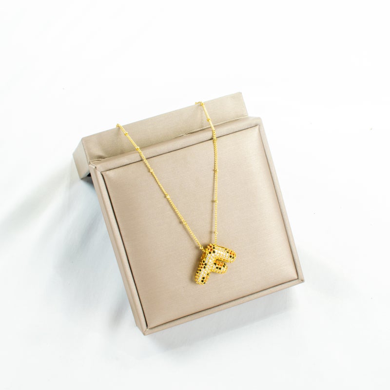 Golden Zirconic Stainless Steel Pendant Necklace Letter F - Image 2