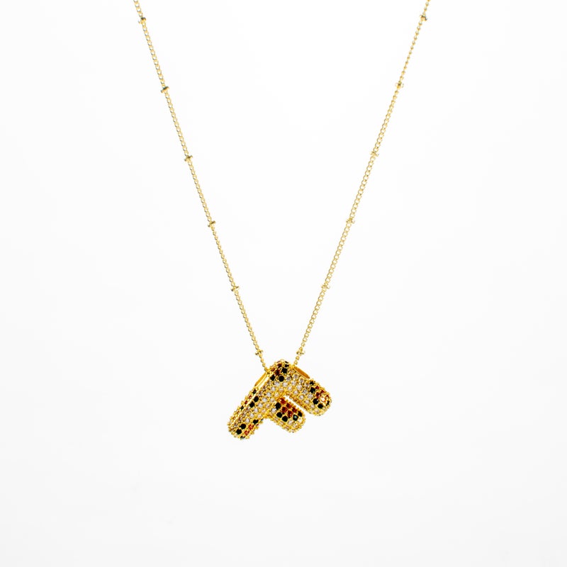 Golden Zirconic Stainless Steel Pendant Necklace Letter F - Image 1