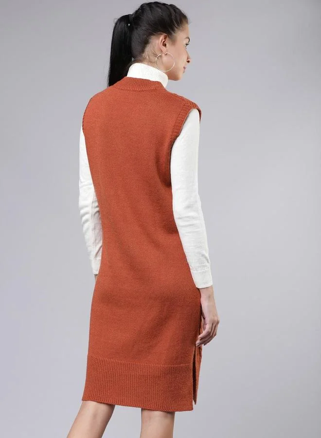 طوكيو توكيز Sleeveless Cable Knit Sweater Knee Length Dress by Styli