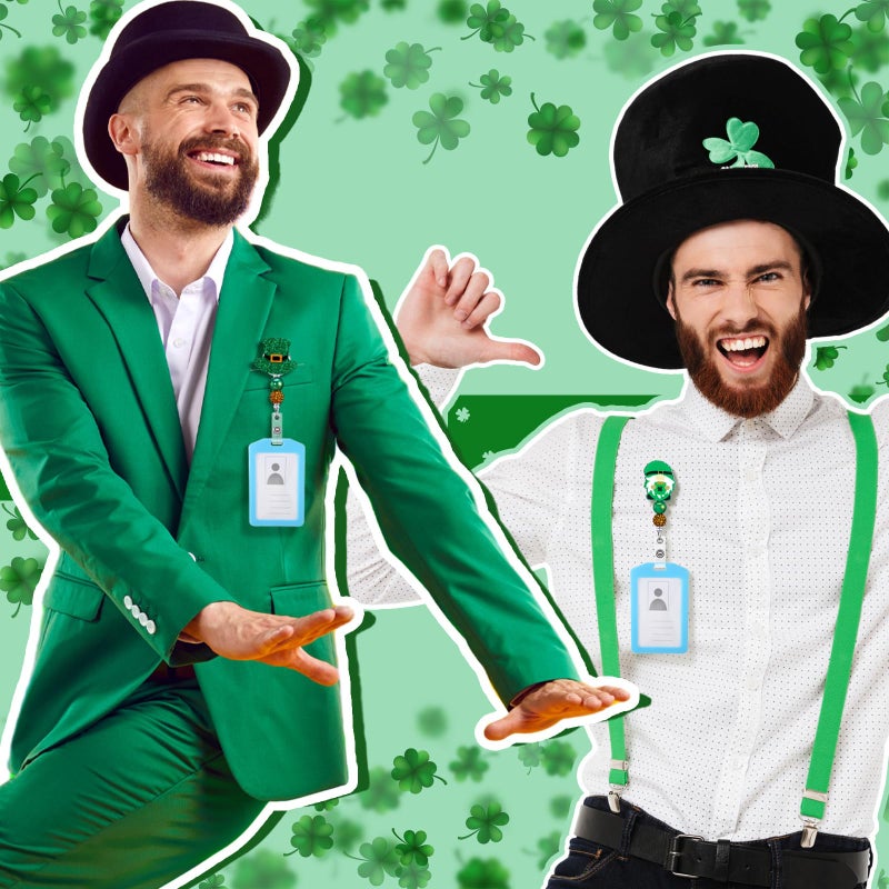 Landical 4 Pack St. Patrick's Day Badge Reels Retractable Glitter Shamrock Nurse Badge Holder with Swivel Alligator Clip for Irish Nurse Doctor Office Worker Gift ID Name Tag Decorative Metal Clips - Image 3