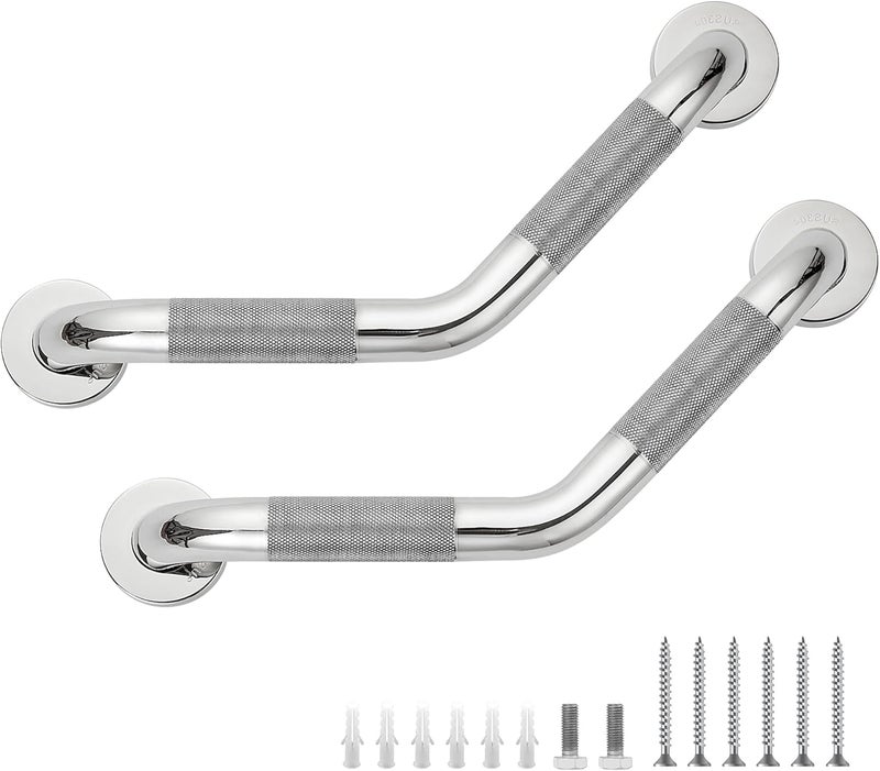 JOY DECOR Grab Bars for Bathtubs and Showers- 1-1/4 x 16" Angled Shower Grab Bar for Seniors Knurled Stainless Steel Handicap Grab Bars for Wall (Polished Nickel, 2 Pack) - Image 1