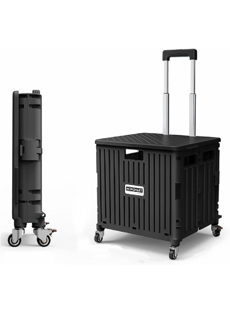 Foldable Shopping Cart Heavy Duty Rolling Grocery Cart on 4 Wheels Portable Collapsible Shopping Cart with Telescoping Handle - Image 1
