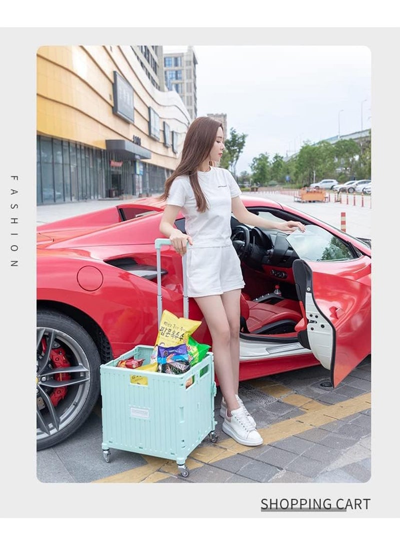 Foldable Shopping Cart Heavy Duty Rolling Grocery Cart on 4 Wheels Portable Collapsible Shopping Cart with Telescoping Handle - Image 4