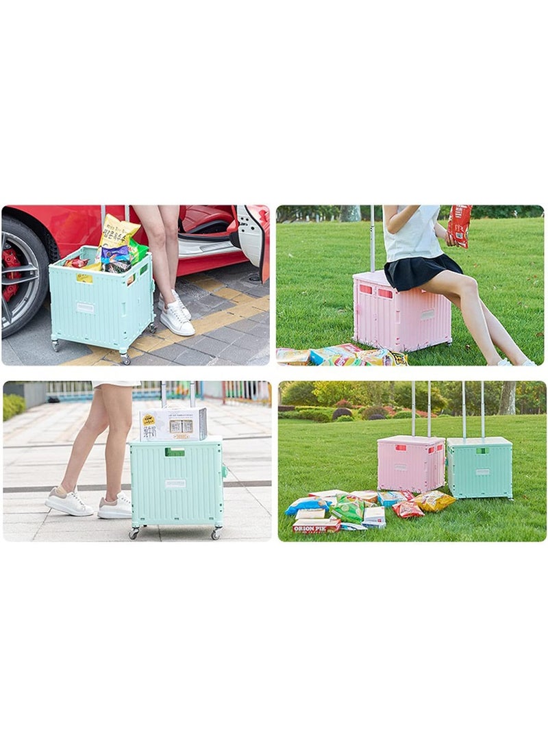 Foldable Shopping Cart Heavy Duty Rolling Grocery Cart on 4 Wheels Portable Collapsible Shopping Cart with Telescoping Handle - Image 3