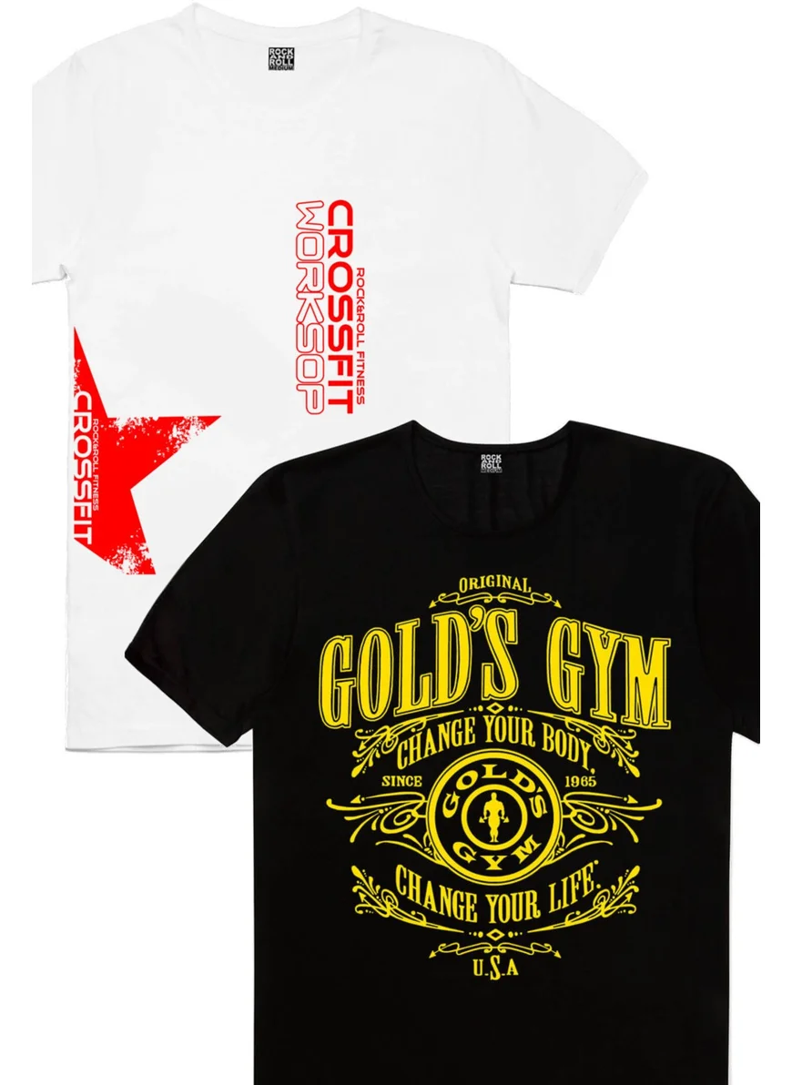 Rock&Roll Rock & Roll Crossfit Star White, Golds Gym Men's T-Shirt 2-Pack Eco