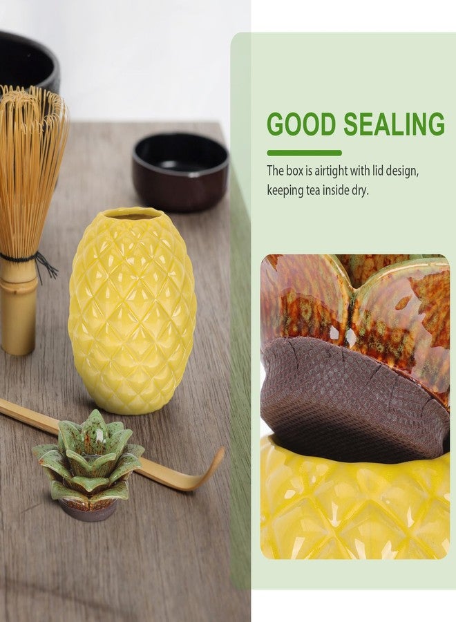 BESTonZON Pineapple Shape Tea Canister 5.23 Inch Ceramic Airtight Tea Storage Organizer Jar for Loose Coffee Sugar Kitchen Decor - Image 5