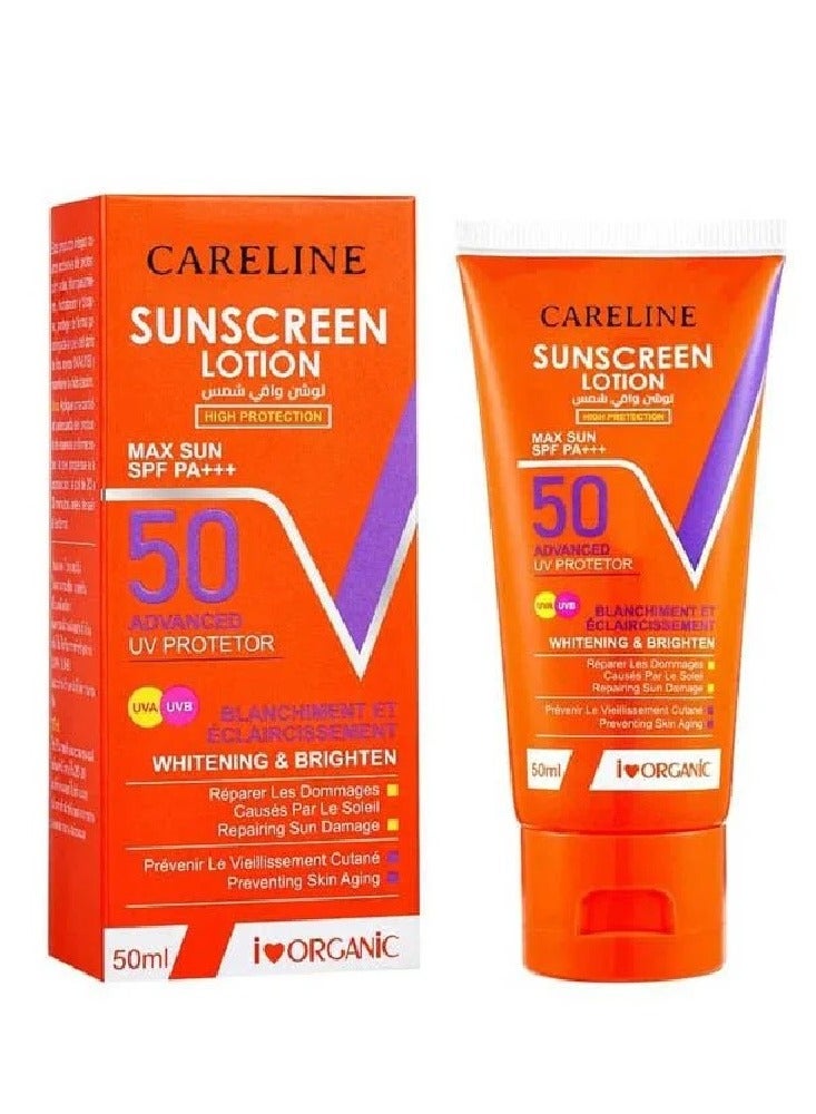Careline Sunscreen Lotion SPF 50 Moisturizing and Brightening - 50 ml - Image 1