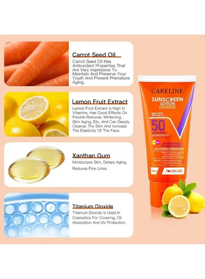 Careline Sunscreen Lotion SPF 50 Moisturizing and Brightening - 50 ml - Image 2