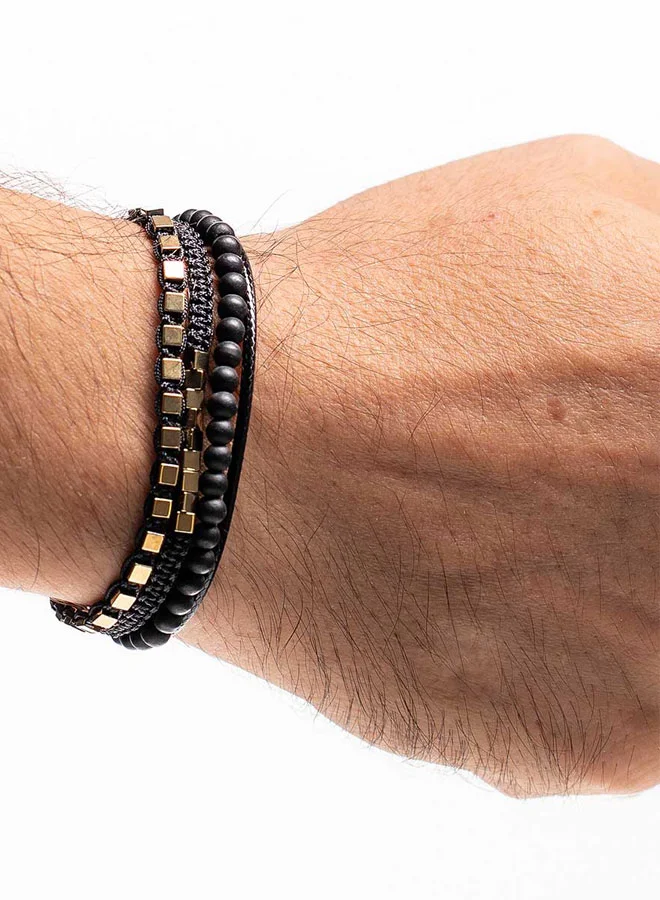 CHRYSOSTOMOS Handmade Adjustable Beaded Bracelet for Men with Black Strap and Black Onyx