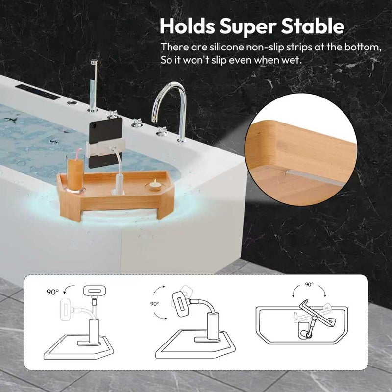 POOLCOMFT Bamboo Hot Tub Tray with Adjustable Phone Holder, Non Slip Hot Tub Table with Card & Scented Candle, Hot Tub Accessories - Unique Gift Idea for Spa Lover, Women, Parents - Image 3