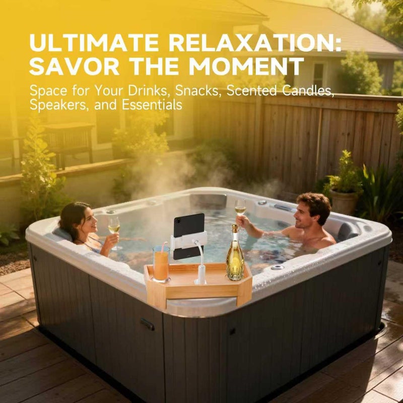 POOLCOMFT Bamboo Hot Tub Tray with Adjustable Phone Holder, Non Slip Hot Tub Table with Card & Scented Candle, Hot Tub Accessories - Unique Gift Idea for Spa Lover, Women, Parents - Image 5