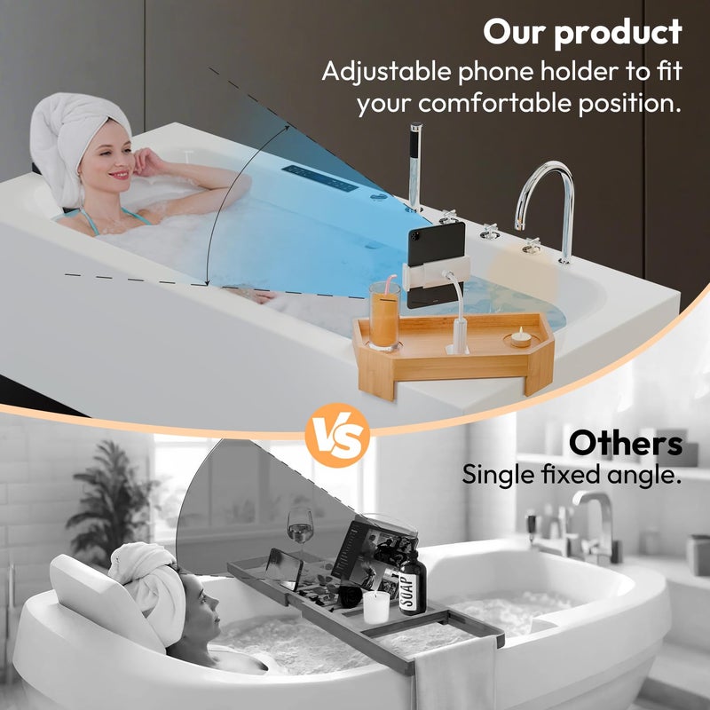 POOLCOMFT Bamboo Hot Tub Tray with Adjustable Phone Holder, Non Slip Hot Tub Table with Card & Scented Candle, Hot Tub Accessories - Unique Gift Idea for Spa Lover, Women, Parents - Image 4