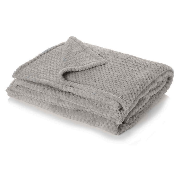 GREY THROW FOR SOFA SOFT COSY WARM HONEYCOMB WAFFLE MINK FLEECE THROW BLANKET FOR BED FAUX FUR TRAVEL BLANKET FLUFFY SINGLE BED THROWS 125 X 150CM
