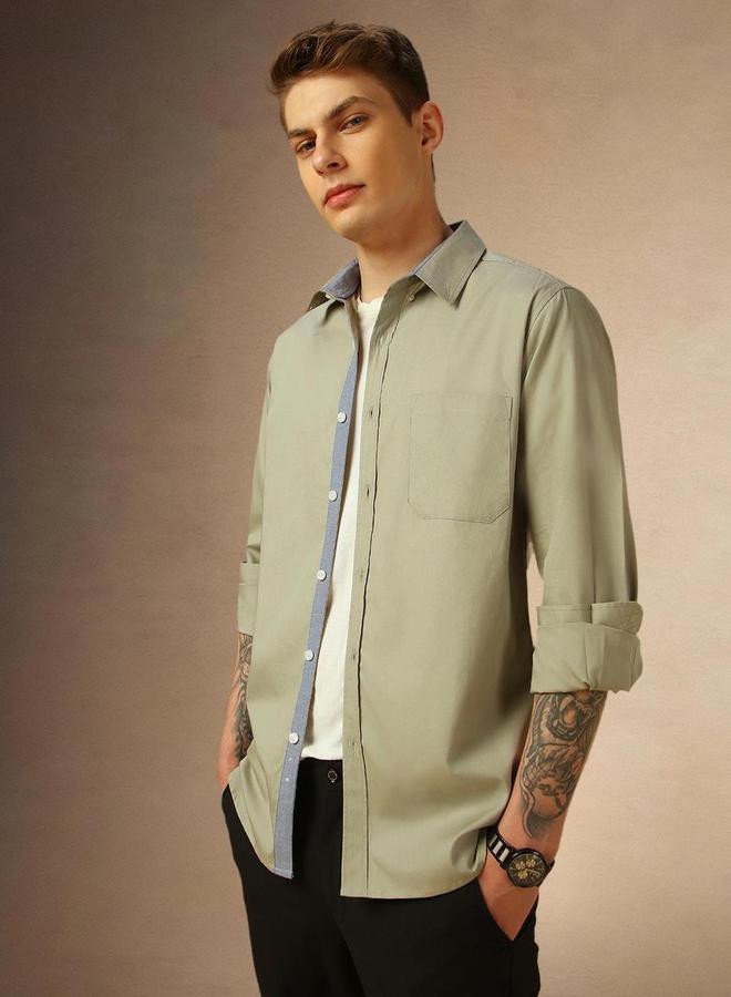 دينيس لينغو قميص رجالي سادة بياقة بأزرار كاجوال - Image 1