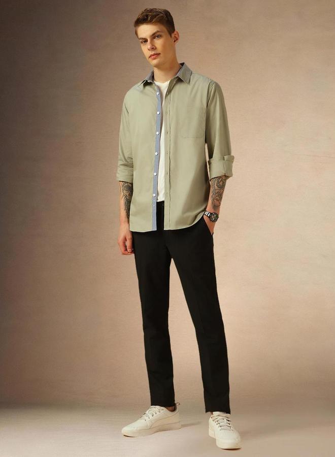 دينيس لينغو قميص رجالي سادة بياقة بأزرار كاجوال - Image 5