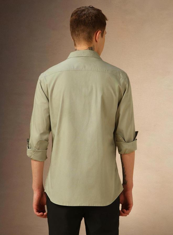 دينيس لينغو قميص رجالي سادة بياقة بأزرار كاجوال - Image 3
