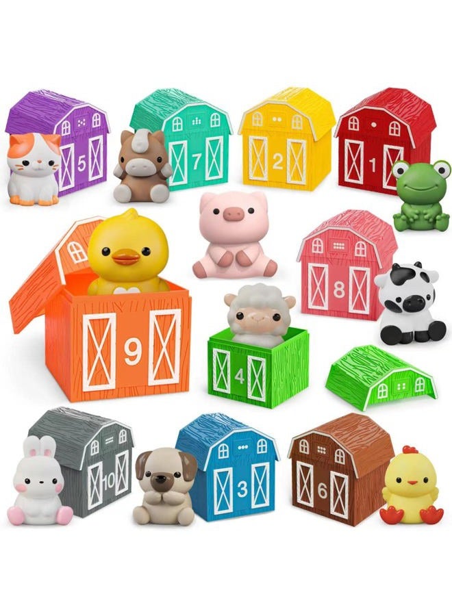 Letapapa Learning Toy for Toddlers 1 2 3 Year Old, 10 Farm Animal Toys & 10 Barns, Counting, Matching & Sorting Montessori Educational Sensory Toys, Christmas Birthday Easter Gift for Baby Boy Girl 1-3 - Image 1