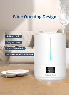 Joshberg Humidifiers for Bedroom,4L Mist Humidifiers for Baby Nursery & Plants Indoor, Adjustable Humidity Control, Auto Mode, Quiet Sleep Mode, Essential Oil Diffuser, Quiet with Adjustable Mist,White  - Image 4
