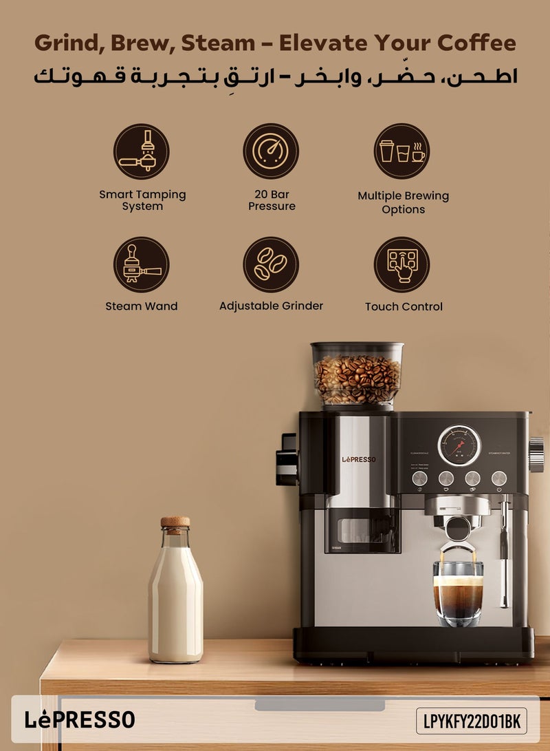 ليبرسو ماكينة قهوة ماسترو نصف أوتوماتيكية بقوة 2300 واط مع نظام ضغط ذكي ومطحنة قهوة / خزان مياه كبير بسعة 2.8 لتر / لوحة تحكم سهلة الاستخدام / خيارات تحضير متعددة / ماكينة صنع قهوة الإسبريسو - أسود - Image 2