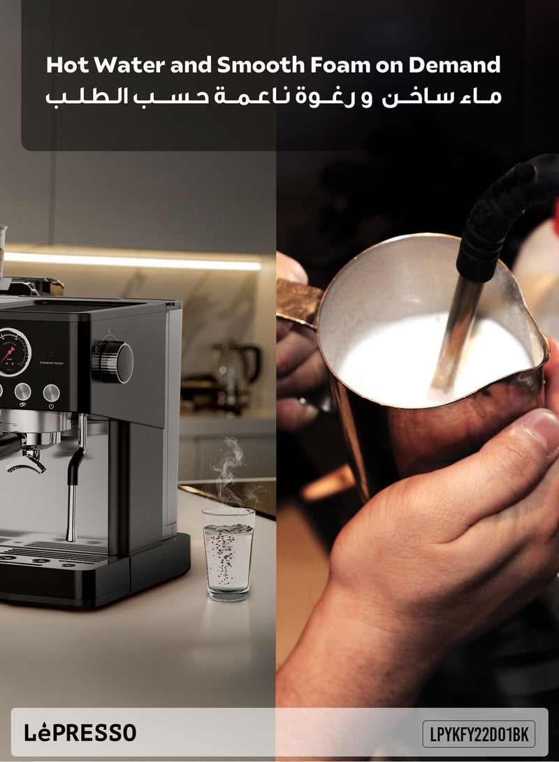 ليبرسو ماكينة قهوة ماسترو نصف أوتوماتيكية بقوة 2300 واط مع نظام ضغط ذكي ومطحنة قهوة / خزان مياه كبير بسعة 2.8 لتر / لوحة تحكم سهلة الاستخدام / خيارات تحضير متعددة / ماكينة صنع قهوة الإسبريسو - أسود - Image 4