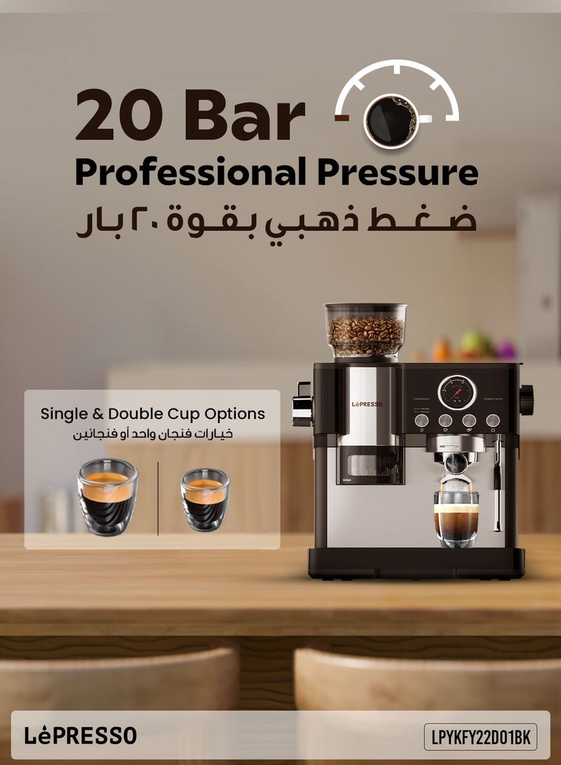 ليبرسو ماكينة قهوة ماسترو نصف أوتوماتيكية بقوة 2300 واط مع نظام ضغط ذكي ومطحنة قهوة / خزان مياه كبير بسعة 2.8 لتر / لوحة تحكم سهلة الاستخدام / خيارات تحضير متعددة / ماكينة صنع قهوة الإسبريسو - أسود - Image 5