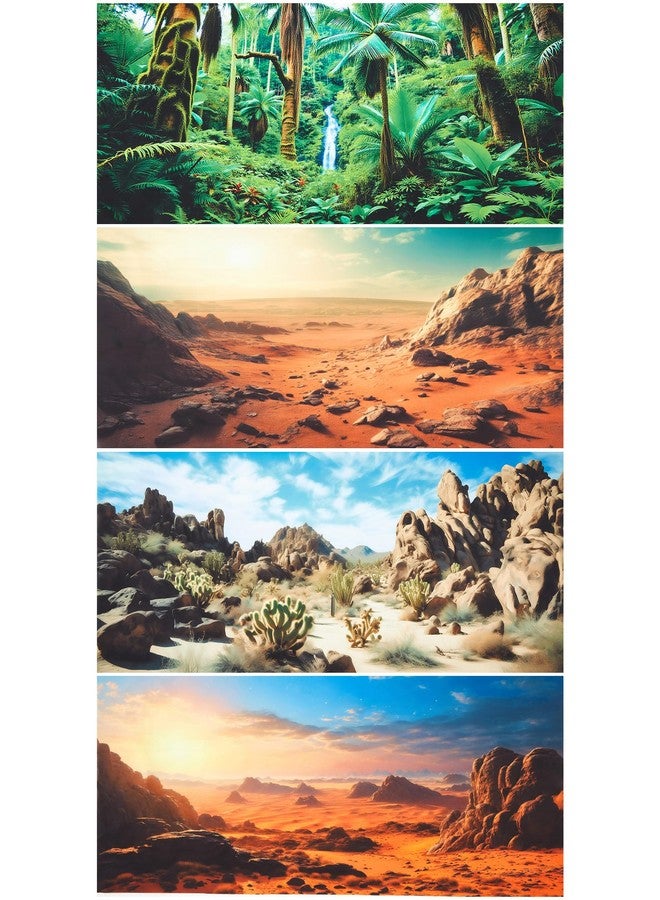 Breling 4 Pcs 30 x 11.8 Inch Reptile Habitat Background with Nano Glue Gobi Sun Cactus Stone and Green Tree Fern Stream Terrarium Background Polyester Durable Aquarium Accessories - Image 1