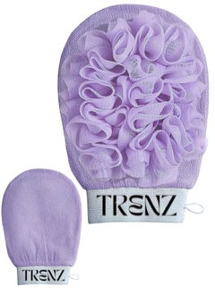 TRENZ Exfoliating Glove with Loofah Sponge, Double Sided Bath Sponge, Loofah Exfoliating Body Scrubber Bath Sponges for Shower Women/Men Exfoliating Gloves for Body Dead Skin Shower Sponge  - Image 1